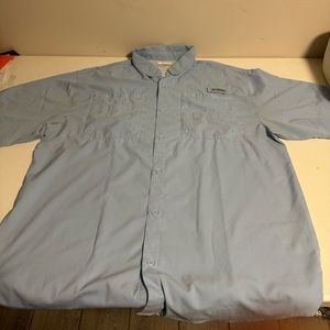 Columbia Men's Button Shirt Short Sleeve Solid Blue PFG Omni-Shade Men’s Size XL